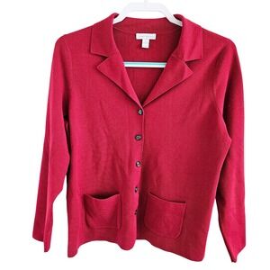 Charter Club Woman Size L Wool Blend Cardigan Sweater Collared Pockets Preppy
